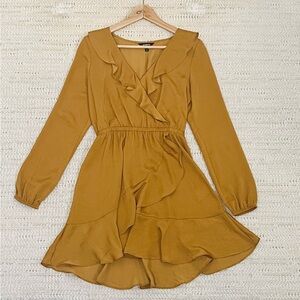 Express Yellow Gold Ruffled Wrap Sundress